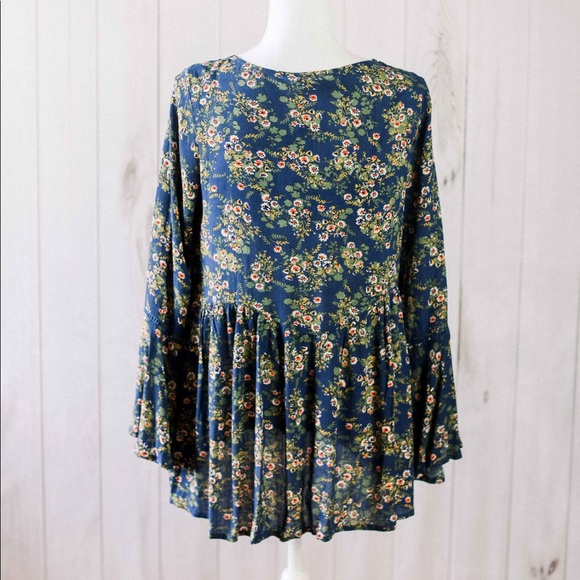 The Giovanna Blouse- navy floral bell peasant top - Picture 6 of 13
